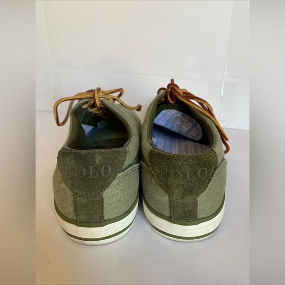 Polo Ralph Lauren Vaughn Men 8.5D Olive Green Twill Sneakers Low Top Shoes #0057 - Picture 6 of 9